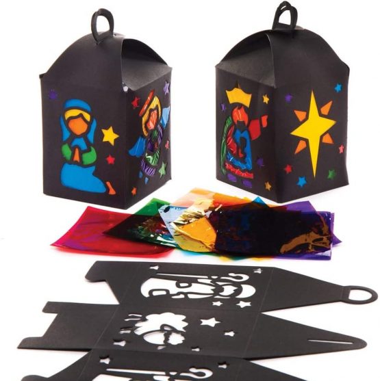 Baker Ross AT140 Nativity Stained Glass Lantern Kits (Pack of 4), Assorted