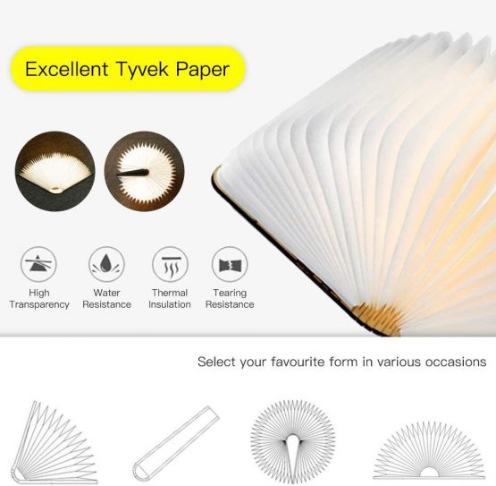 Tomshine LED Folding Wooden Light Paper Book Lamp with Magicfly Rechargeable USB Port 500 Lumens for Decor, Magnetic Design- Creative Valentines Gift (Warm White) - Image 4