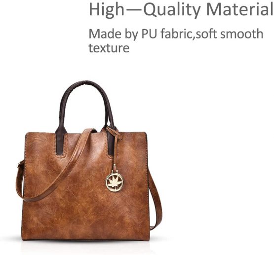 NICOLE&DORIS Women Handbags 3 Pieces Leather Handbag for Ladies Leather Totes + Crossbody+Wristlet Brown - Image 3