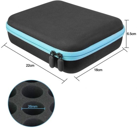DECARETA 30 Bottles Essential Oils Handle Carrying Case,Waterproof Rigid Shell Essential Oil Storage Box with Label Stickers and Bottle Opener,Perfect for Essential Oil 5ml 10 ml (Blackand Blue) - Image 2