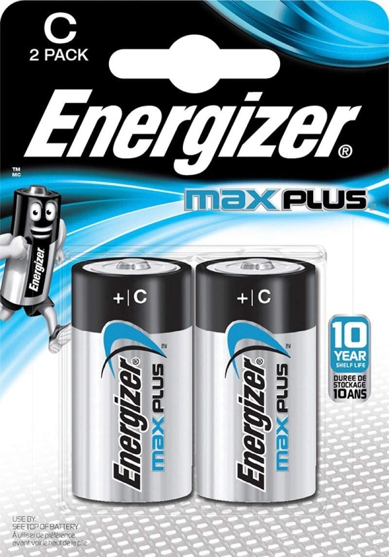 Energizer MaxPlus C Size Alkaline Batteries - Pack of 2, chrome