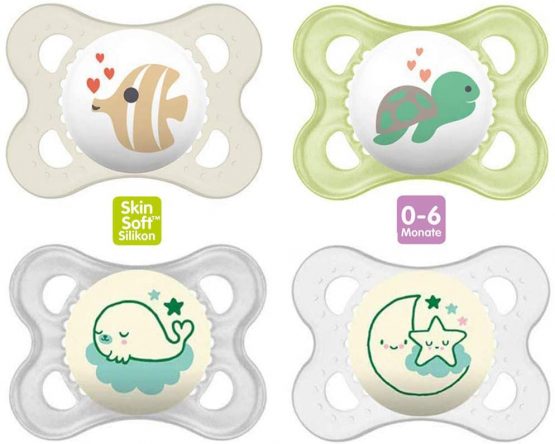 MAM Day & Night silicone pacifier 0-6 boy, set of 4 2 sterilized razor boxes.