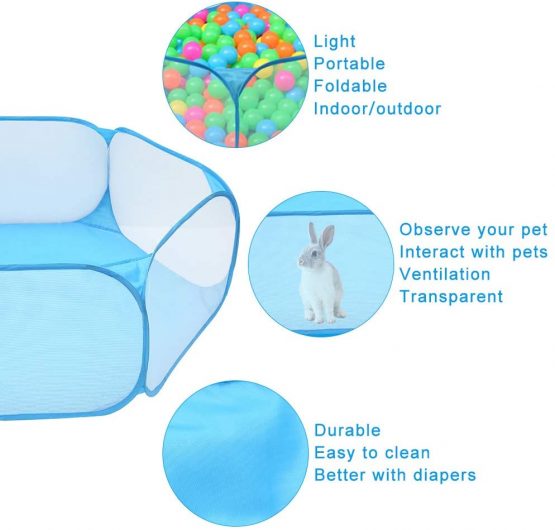 summerkimy Small Animals Cage Tent Breathable Transparen Foldable Pet Playpen Pop Open Exercise Fence Portable Yard Outdoor Indoor for Hamster,Guinea Pig,Rabbits, Chinchillas and Hedgehogs(Blue) - Image 3