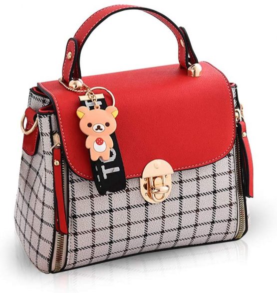 NICOLE&DORIS Women Handbags Cute Crossbody Bag for Girls Lattice Shoulder Bags PU Leather Messenger Bag Top-Handle Bag with Flap Red