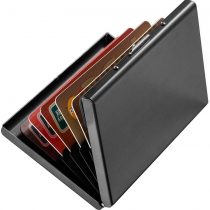 Enyoir Slim RFID Credit Card Protector Wallet, Block Identity Thieves, Stainless Steel Aluminum Metal Holder Case with 6 PVC Slots (Black)