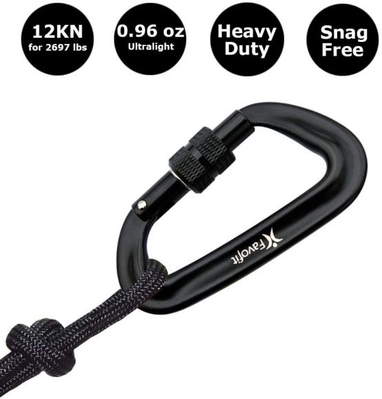 Favofit 12KN Heavy Duty Locking Carabiner Clips, 4 Pack, Small Screwgate Caribeaners for Gym Hammock Backpack Keychain Dog Leash - Image 2