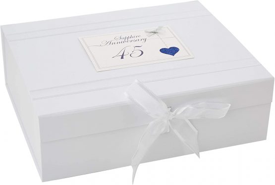 White Cotton Cards 45th Anniversary Sparkling Love Heart Large Keepsake Box (LLA45X)