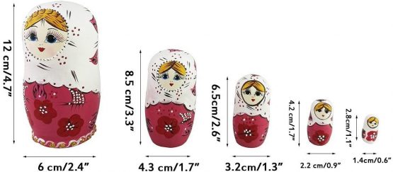 Set of 5 Rustic Style Red Flower Pink Matryoshka Dolls Russian Nesting Dolls Wooden Stacking Toy Handmade Gift Wooden Folk Dolls Kids Gift Funny Gifts Kids Room Decor - Image 3