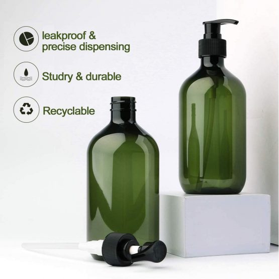 Alledomain 2PCS 500ml/17oz Empty Refillable Plastic Lotion Pump Bottles, Shampoo Body Washing Cream Shower Gel Storage Holder Container Toiletries Liquid Dispenser (Brown & Green) - Image 4