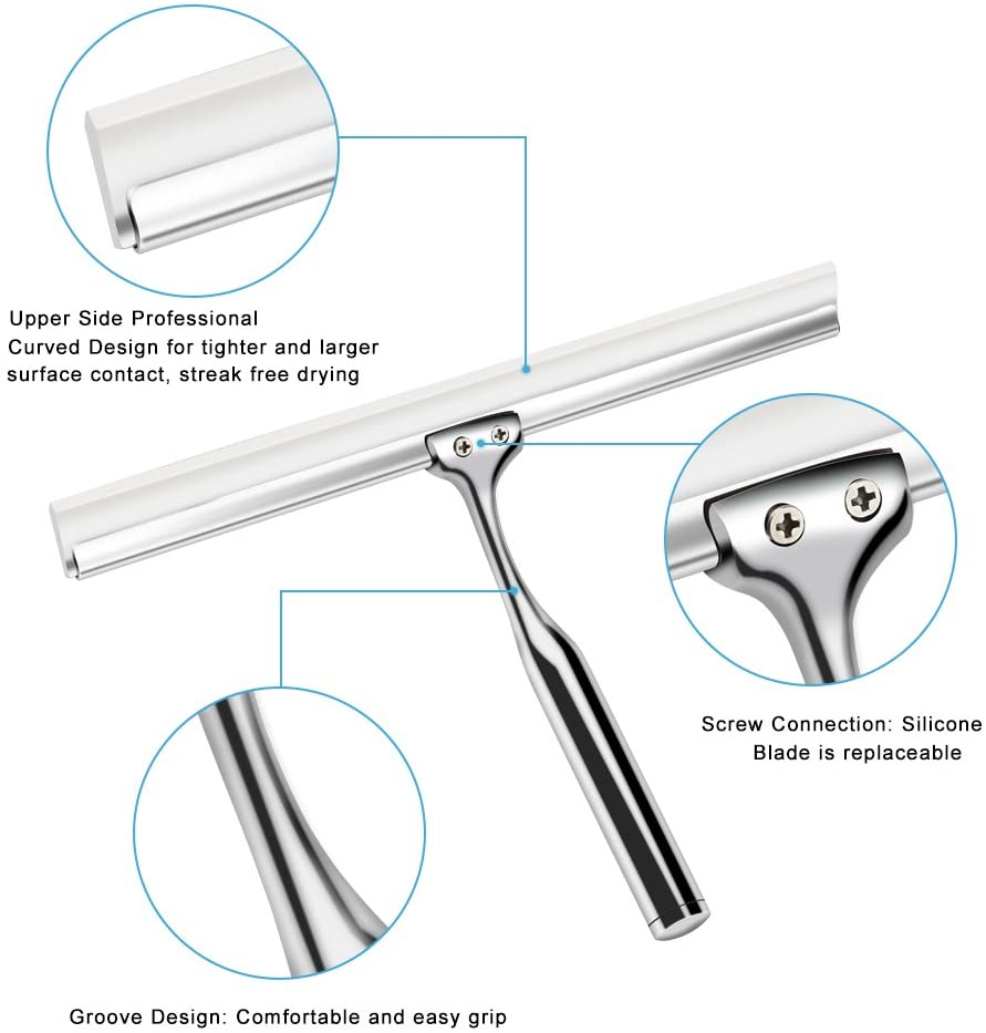 Qoodus Shower Squeegees Stainless Steel with Suction Cup Hook Window