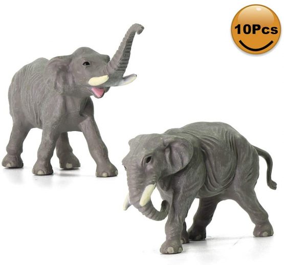 Evemodel 10pcs Model Railway 1:87 Well Painted Elephant PVC Animals HO Scale Elephants AN8708