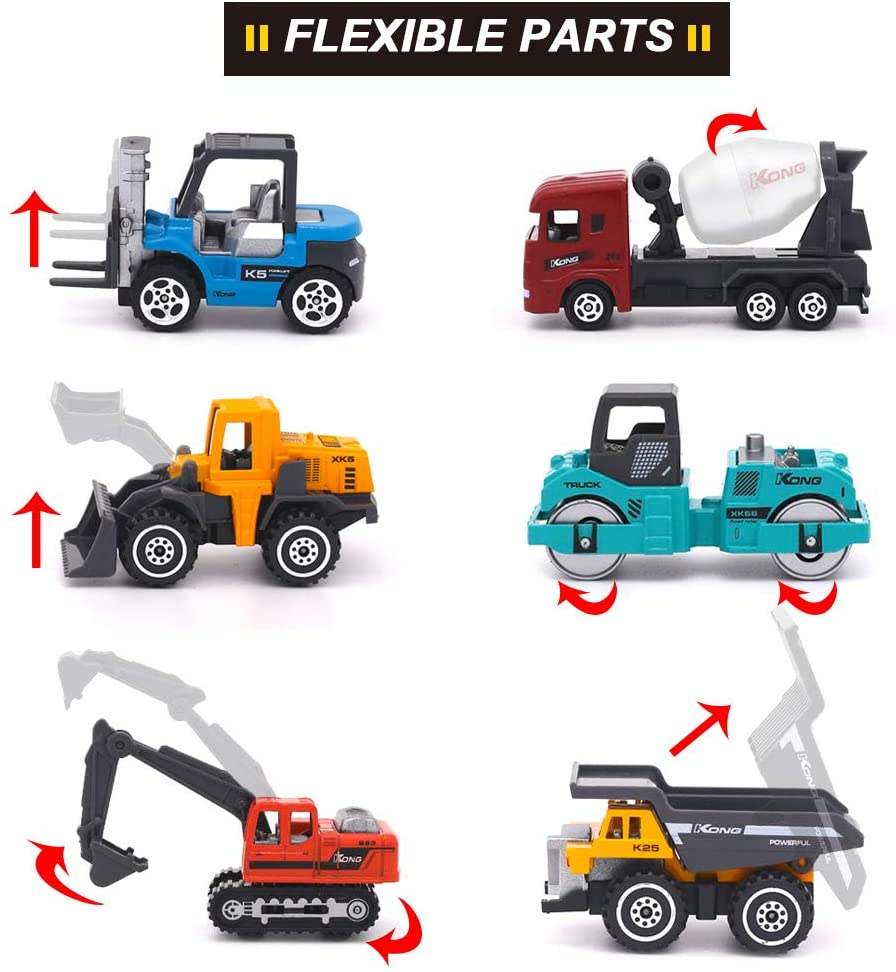 Colourful Construction Trucks Toy, Engineering Diggers and Dumpers Toys Cars Play Set Educational Gift for 3 Years Old Kids, 6PCS - Image 4
