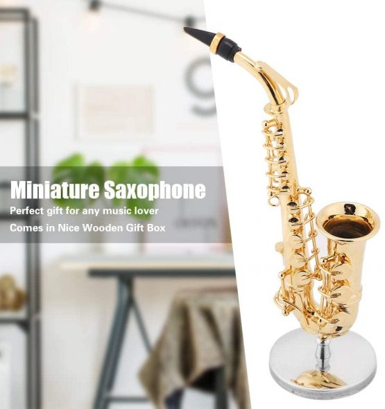 Miniature Alto Saxophone Replica with Stand and Case Gold Plated Instrument Model Ornaments Top Grade Gift Mini Musical Instrument Model Golden Plated Musical Ornaments - Image 2
