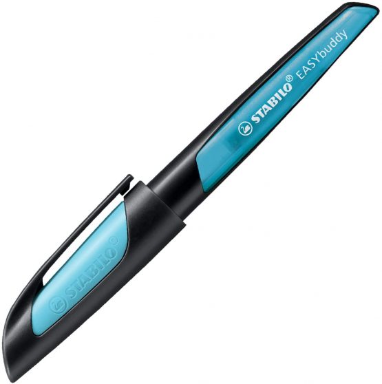 Ergonomic School Fountain Pen - STABILO EASYbuddy A Nib Black/Sky Blue - Image 2