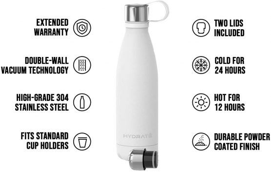 HYDRATE Super Insulated Stainless Steel Water Bottle - BPA Free, Vacuum Flask - 24 Hours Cold & 12 Hours Hot - Image 2