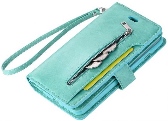 iPhone 6S Plus Case, iPhone 6 Plus Portable Magnetic Zipper Premium PU Leather Multifunctional Case with Purse Wallet Cover Stand Cash Card Holder Slot Hand Wrist Strap Design Folio Flip Case for Apple iPhone 6 Plus/ 6s Plus - Image 3