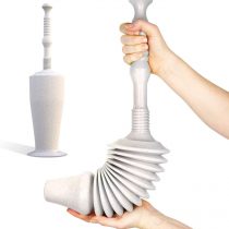 Luigi’s Toilet Plunger with Caddy - Heavy Duty, Double Thrust, Powerful Pump - Bellow Design for Max Force - for Low Flow, Elongated & Square Bottom Loos - Grey