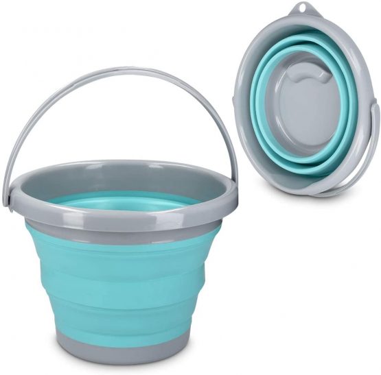 Navaris Collapsible Bucket 5L - Folding Pail for Camping, Beach, Gardening, Fishing, Water, Washing, Laundry, Cleaning, Travelling - Size M, Blue