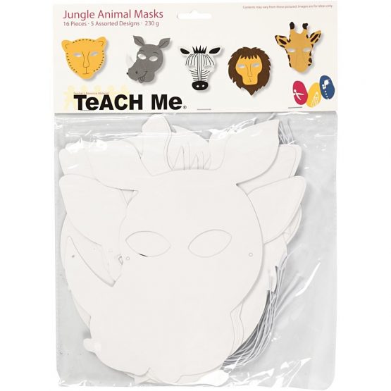 Animal White Card Face Masks Giraffe Zebra Lion Rhino Leopard Pack of 16 - Image 3