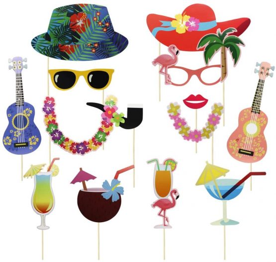 Meetory 36Pcs Hawaiian Photo Booth Props Kit, Selfie Props Celebration for Hawaii Seaside, Summer Pool Party, Luau Tropical Tiki Beach Vacation Dress-up Costume Accessories Decoration - Image 4