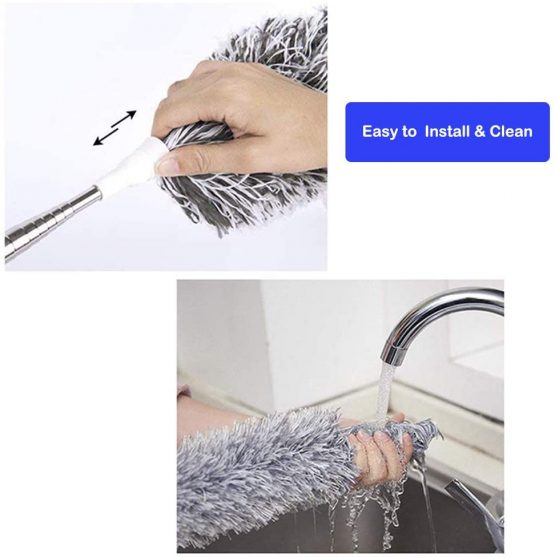 Extendable Feather Duster with Telescopic Pole(Stainless Steel), Extra Long 100 inches,Microfiber Duster with Washable Bendable Head, Hand Duster for Cleaning High Ceiling Fans, Blinds, Cobweb, Cars - Image 4