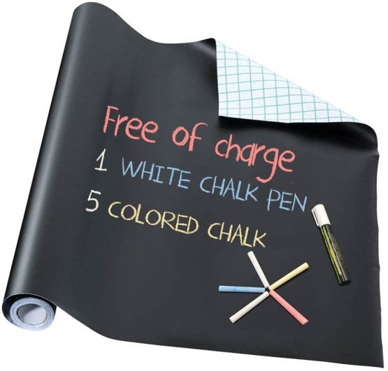 Chalkboard Paper - 1 Roll Vinyl Blackboard Wall Chalk Bord Sticker, Giveaway of Free: 5 Colored Chalk & 1 Erasable White Chalk Marker - 17.5" x 78.7"