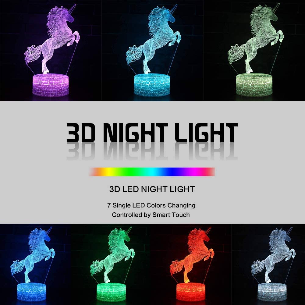 ZYTC 3D Unicorn Night Light Three Pattern and 7 Colors Change Decor Lamp with Remote Control Optical Illusion As a Gift Ideas for Boys and Girls - Image 2