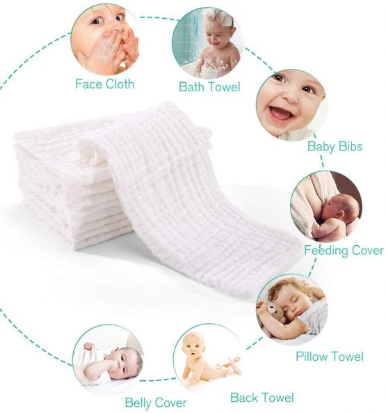 Muslin Squares 10 Pack Muslin Cloths 4 Layer Super Soft & Absorbent Baby Washcloths 100% Cotton 35x50cm by YOOFOSS - White - Image 4