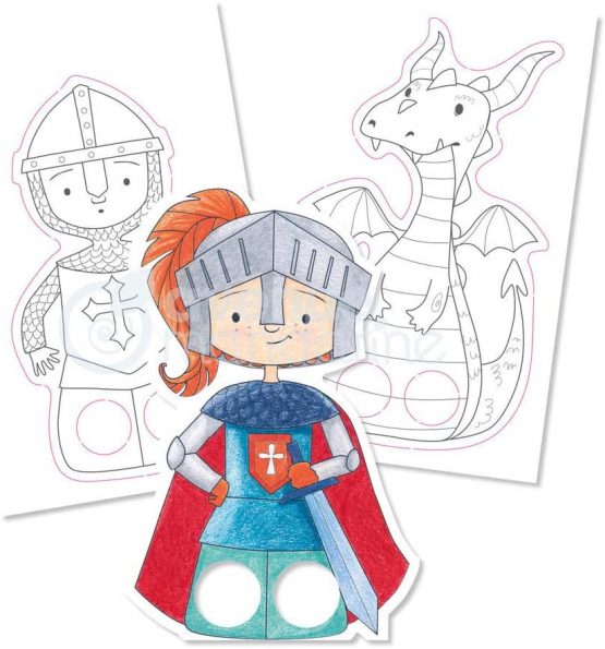 Avenue Mandarine Graffy Pre-Cut Finger Puppets to Colour In (24 Cards) - Dragons and Knights - Image 2