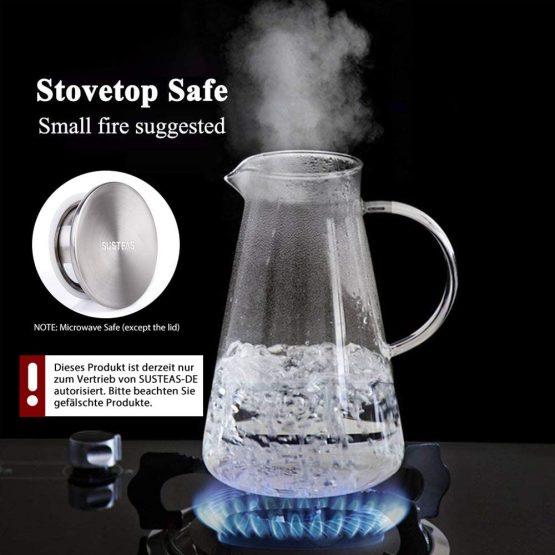 SUSTEAS 2.0 Liter 70 Ounces Glass Pitcher with lid iced Tea Pitcher Water jug hot Cold Water ice Tea Wine Coffee Milk and Juice Beverage Carafe - Image 3