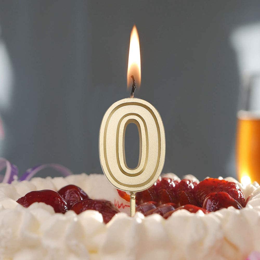 URAQT Number Candles 0, Birthday Cake Candles, Gold Glitter Birthday Number Candle - Image 2