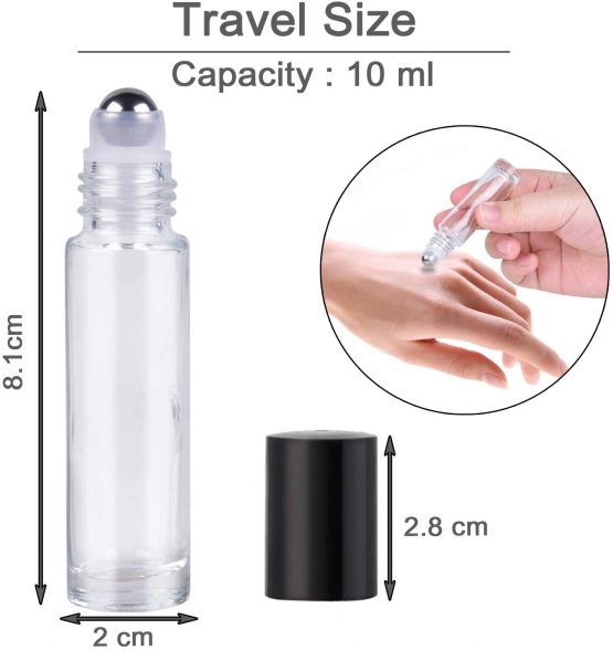 Essential Oil Roller Bottles - 10Pcs, 10ml Refillable Transparent Glass Roll on Bottles with Black Lids by Yalbdopo, 12 Pcs Labels, Dropper & Opener Included - Perfect for Fragrance, Aromatherapy - Image 3