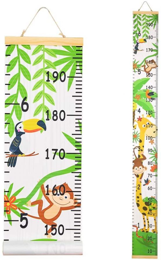 Beinou Wall Height Chart Growth Chart for Kids Wooden Wall Ruler 7.9'' x 79'' Canvas Height Measurement Wall Decor Hanging Height Measure for Baby Girls Boys Toddler Bedroom, Forest Animals