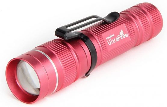 ULTRAFIRE Mini Pocket Torch Zoomable LED Flashlight 3 Modes 300 Lumen Bright Small Flashlight Adjustable Focus, Waterproof Tactical Torch J3 for Kids Children (Pink)