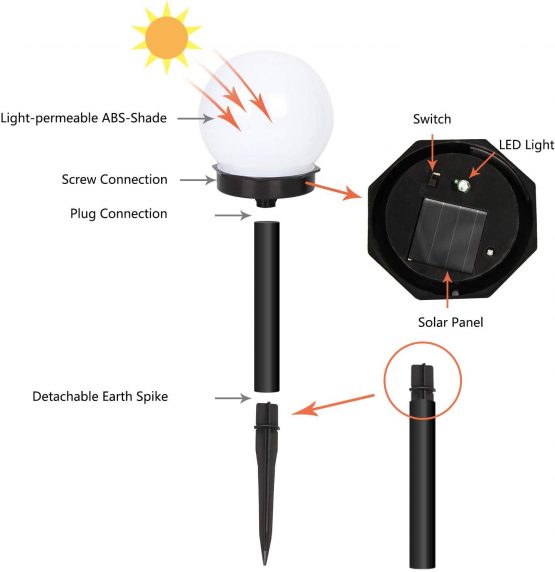 FLOWood LED Solar Garden Light, Solar Globe Lights Outdoor Globe Stake Light Garden Path Lighting for Garden Cold White 8 Pack - Image 2
