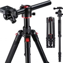 K&F Concept Camera Tripod Monopod 67" Overhead Aluminum Lightweight Tripod with Horizontal Arm Transverse Center Column 360 Degree Ball Head TM2515T1 for Canon Nikon Sony