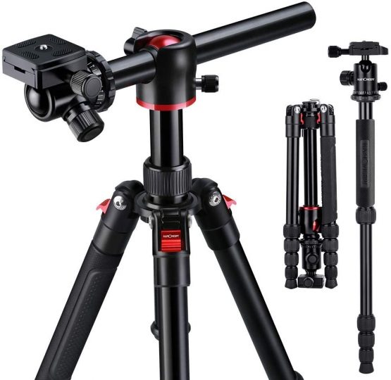 K&F Concept Camera Tripod Monopod 67" Overhead Aluminum Lightweight Tripod with Horizontal Arm Transverse Center Column 360 Degree Ball Head TM2515T1 for Canon Nikon Sony