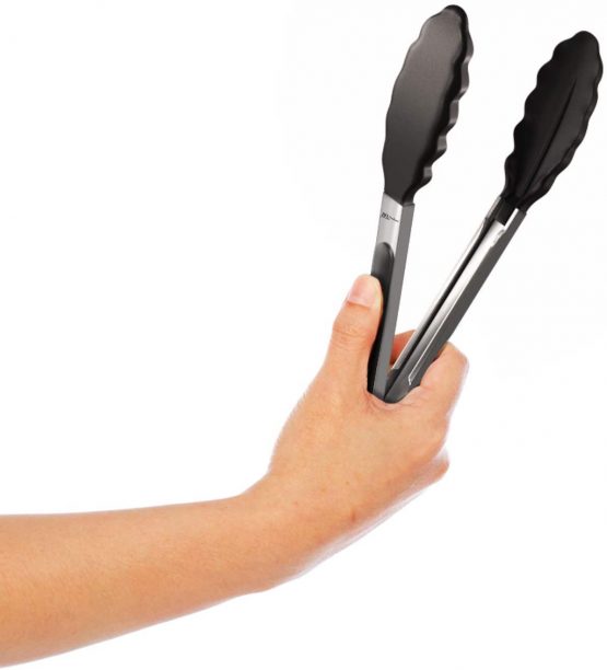 Kitchen Silicone Tongs 9 Inches (Black Color) | Stainless Steel Handle With Easy Grip And Smart Padlock System | Curved Silicone Tip For Strong Grip | Handy Tong For BBQ, Serving, Frying, And Cooking - Image 4