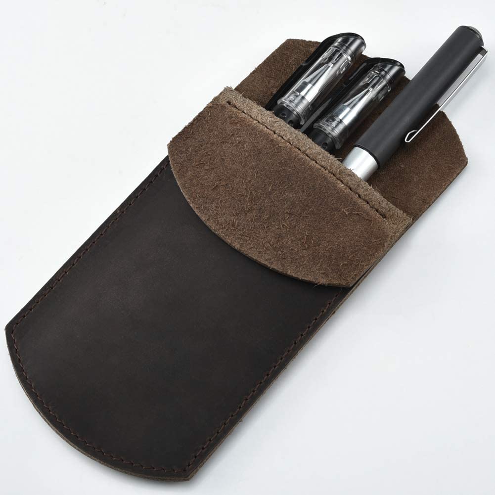 Cizen Leather Case, Leather Pocket Protector Pencil Case, Durable Vintage Pocket Protector for Pen Stylus Touch Pen (Brown)