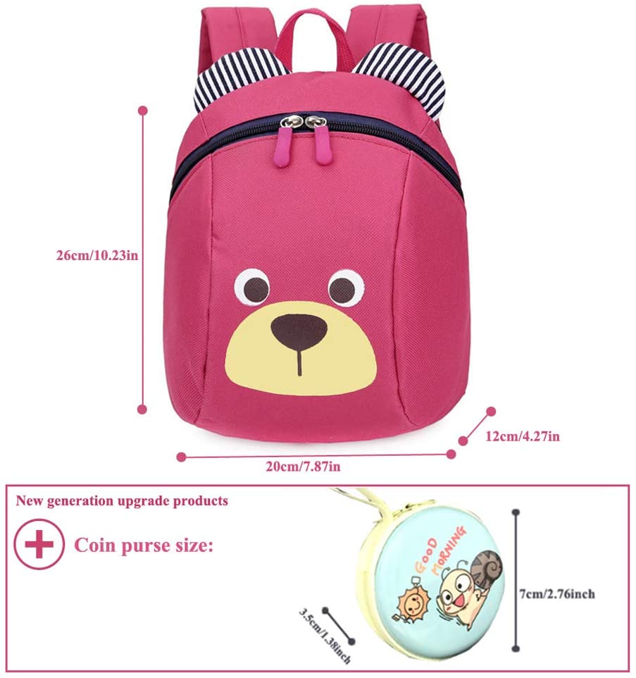 MCUILEE Cute Bear Children Toddler Backpack Book Bags Baby Harness bag with Safety Harnesses Reins Belt for Kids Girls and Boys,Rose Red - Image 3