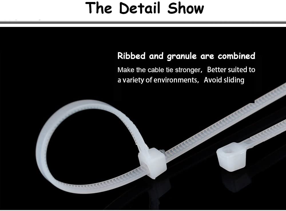 Zip Ties Heavy Duty Cable Ties 4+6+8+10+12 Inch Black & White 500pcs (Combo Pack) Self-Locking Nylon Plastic Ties - Image 4