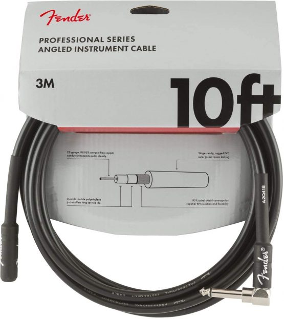 Fender 990820025 Professional Series Instrument Cable - 10 ft - STR/ANG - black, 3 metre