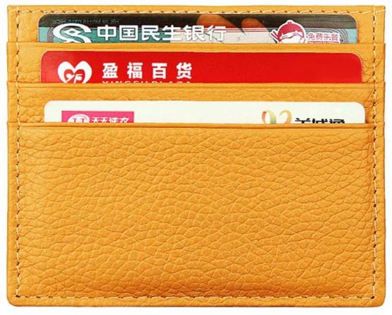Hibate Genuine Leather Women Girls Ladies Slim Credit Card Case Holder Sleeve Wallet - Yellow - Image 2