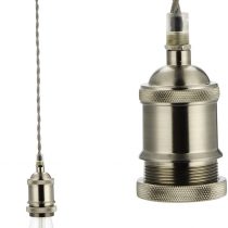 COZZY Vintage Ceiling Pendant Light Fitting, Light Grey Twisted Braided Flex,E27 Lamp Holder Suspended Pendant Light Fitting Kit-Satin Nickel