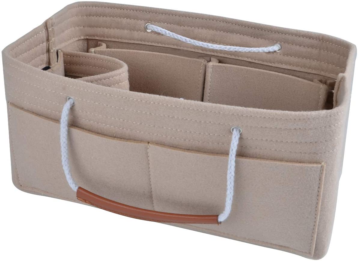 NOTAG Felt Handbag Organiser, Multi-Pocekt Bag Organiser Insert Tote Organiser with Double Handles (X-S, Khaki)