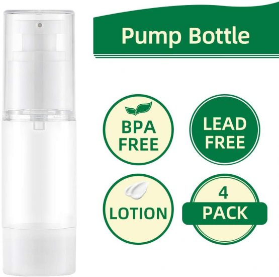 Toureal 30ML Airless Pump Bottle (4 Pcs) Travel Pump Dispenser, Container for Foundation, Lotion - BPA Free (Transparent) - Image 3