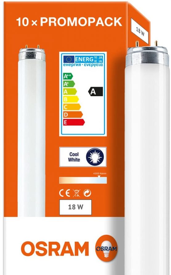 OSRAM fluorescent tube / LUMILUX T8 / 60cm length / Dimmable / G13-Socket / 18 watt / Cold-white / 4000K / Pack of 10 - Image 2