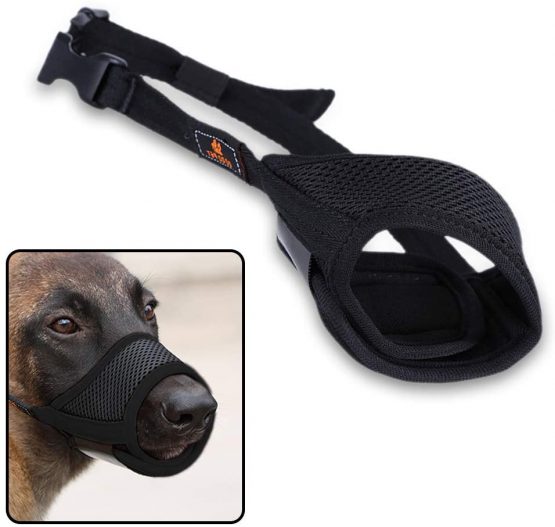 Andiker Dog Mouth Cover Mesh Dog Muzzle with Adjustable Loop and Soft Pad Dog Training Muzzle Prevent for Barking, Biting and Chewing Dog Mouth Guard (black, S)