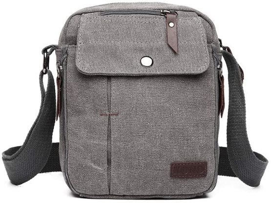 Kono Men Shoulder Bags Small Canvas Messenger Travel Organizer Satchel Durable Multi-Pocket Sling Cross Body Bag Pack (Grey)