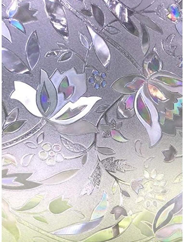 Zindoo Window Film Privacy Self Adhesive Stain Glass Film Window Cling No-Glue Static Decorative Window Covering Frosted Window Film 44.5 x 200CM